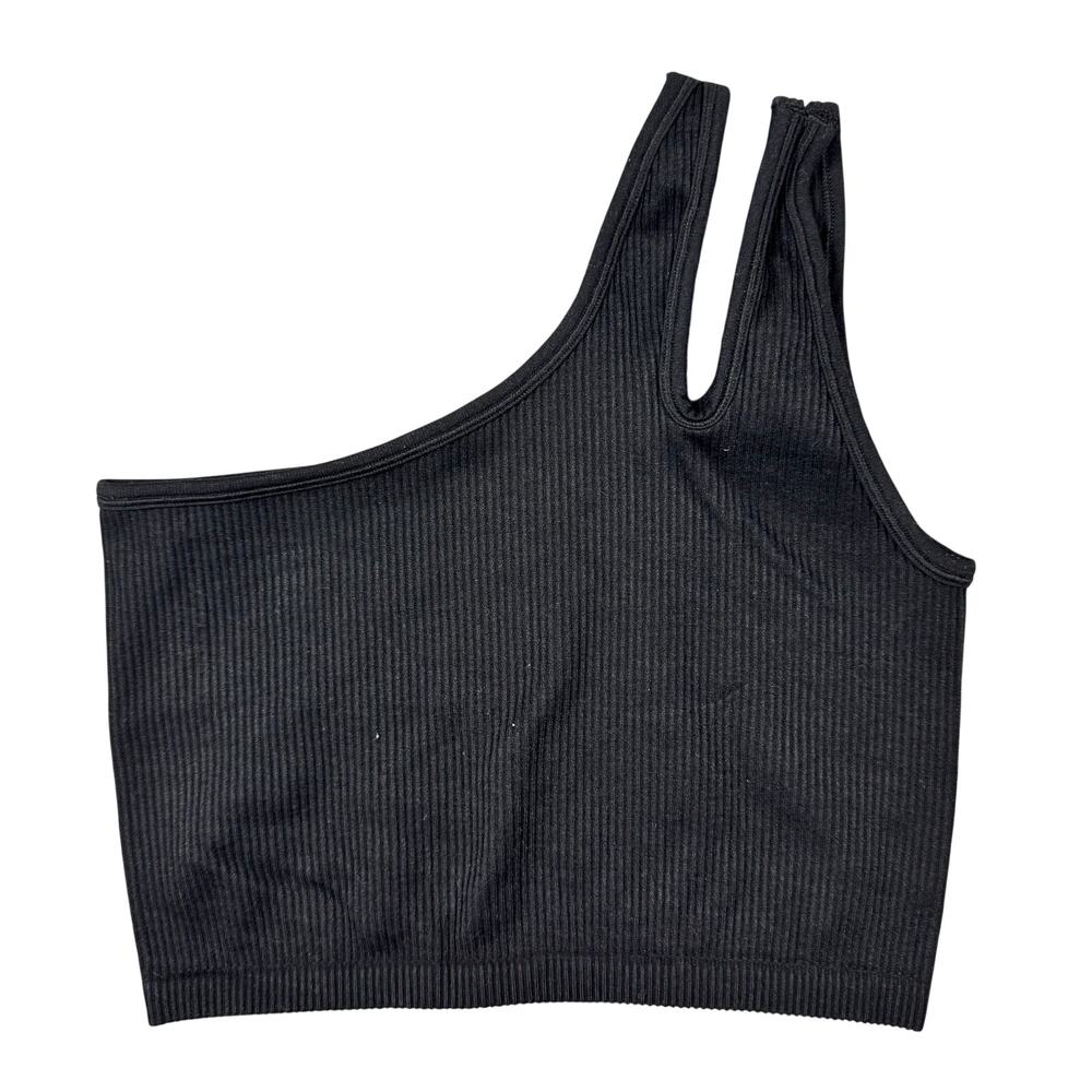 OFFLINE Aerie One Shoulder Sports Bra Black Ribbed Stretch Athleisure Women's- S - Picture 4 of 5